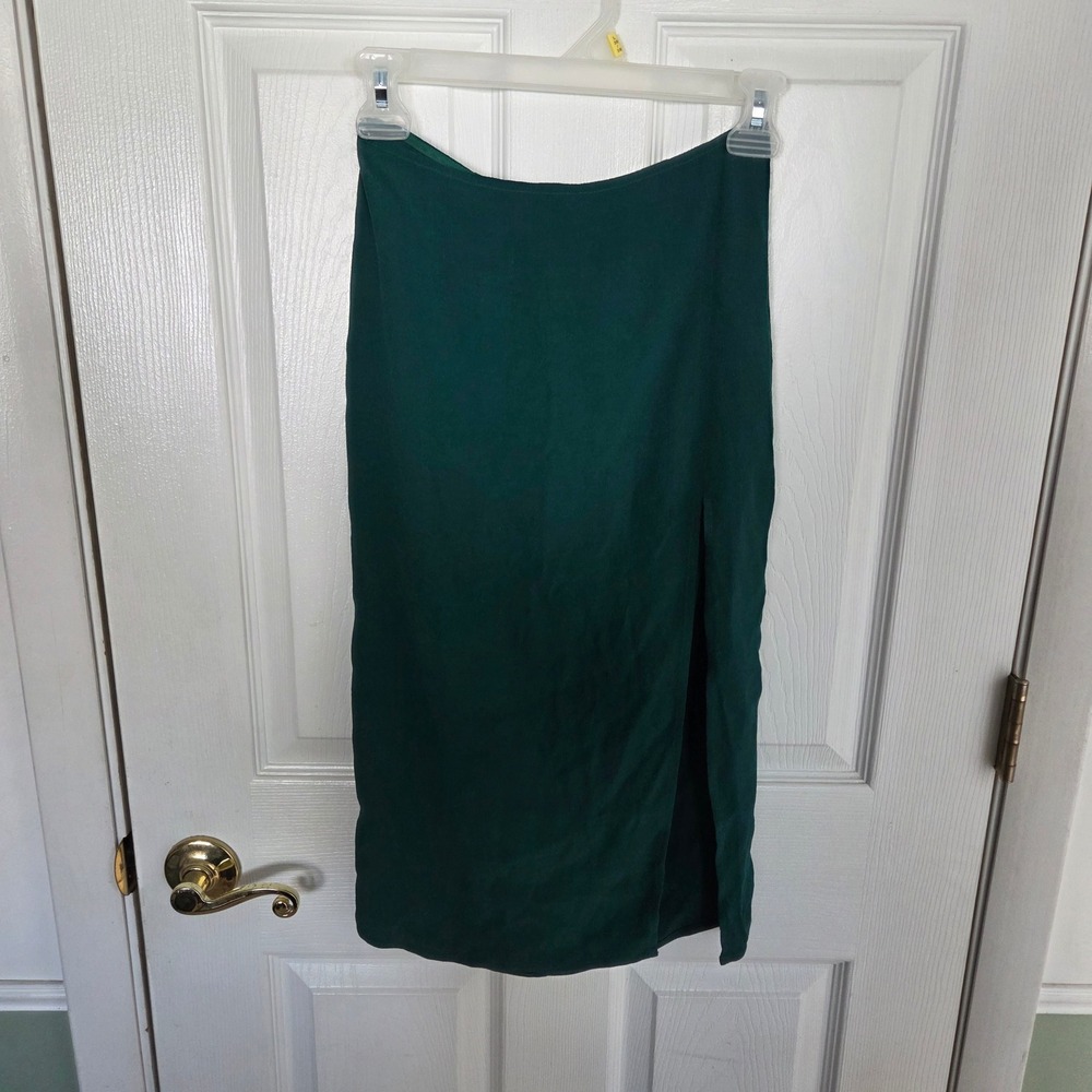 Reformation Emerald Green Midi Skirt Side Slit Viscose Rayon Size 0 Made in USA
